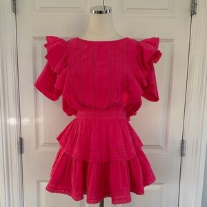 LoveShackFancy Natasha Watermelon Ice Pink Ruffle Lace Trim Mini Dress Size M